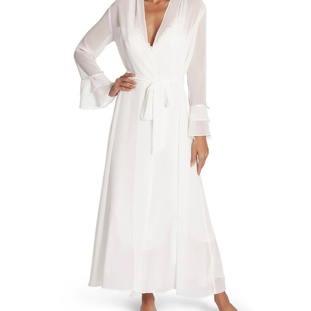 Sheer Chiffon Long Wrap Robe- Ivory